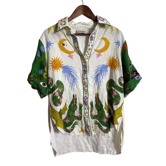 Alemais Seeker Print Linen Button Down Shirt Relaxed Womans 4 - Picture 1 of 11